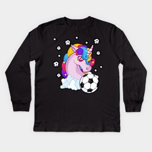 Cute Unicorn Football Ball Soccer T-Shirt for Girls Boys Kids Long Sleeve T-Shirt